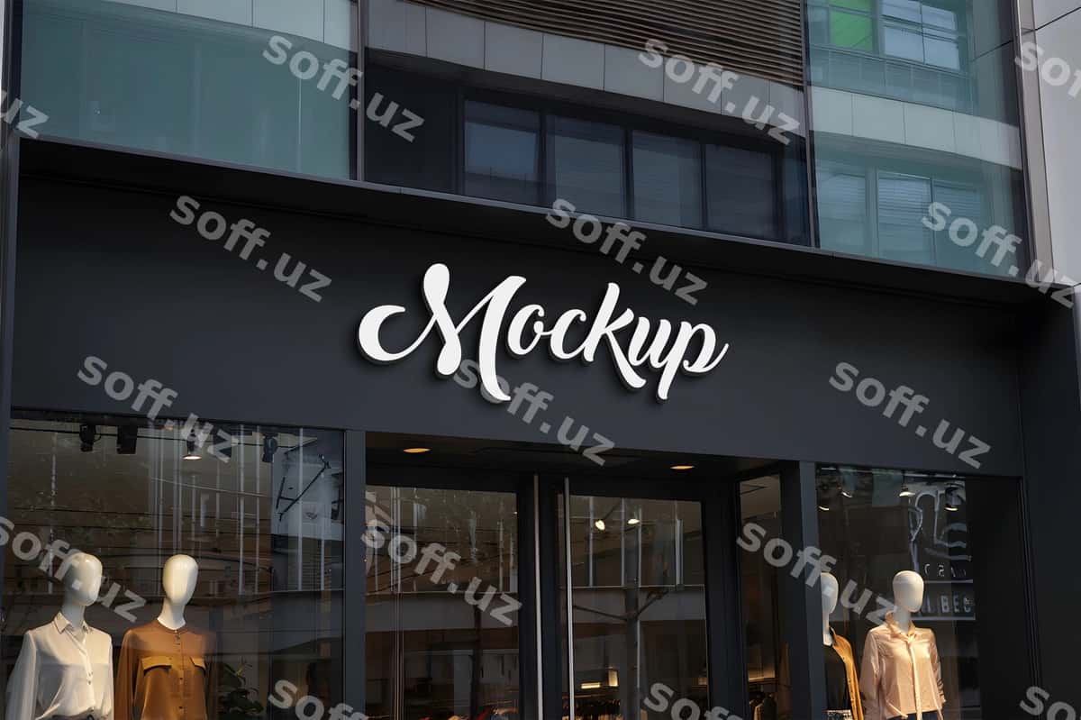 Logo mockup qora fasad belgisi | Logo mockup black facade sign 1