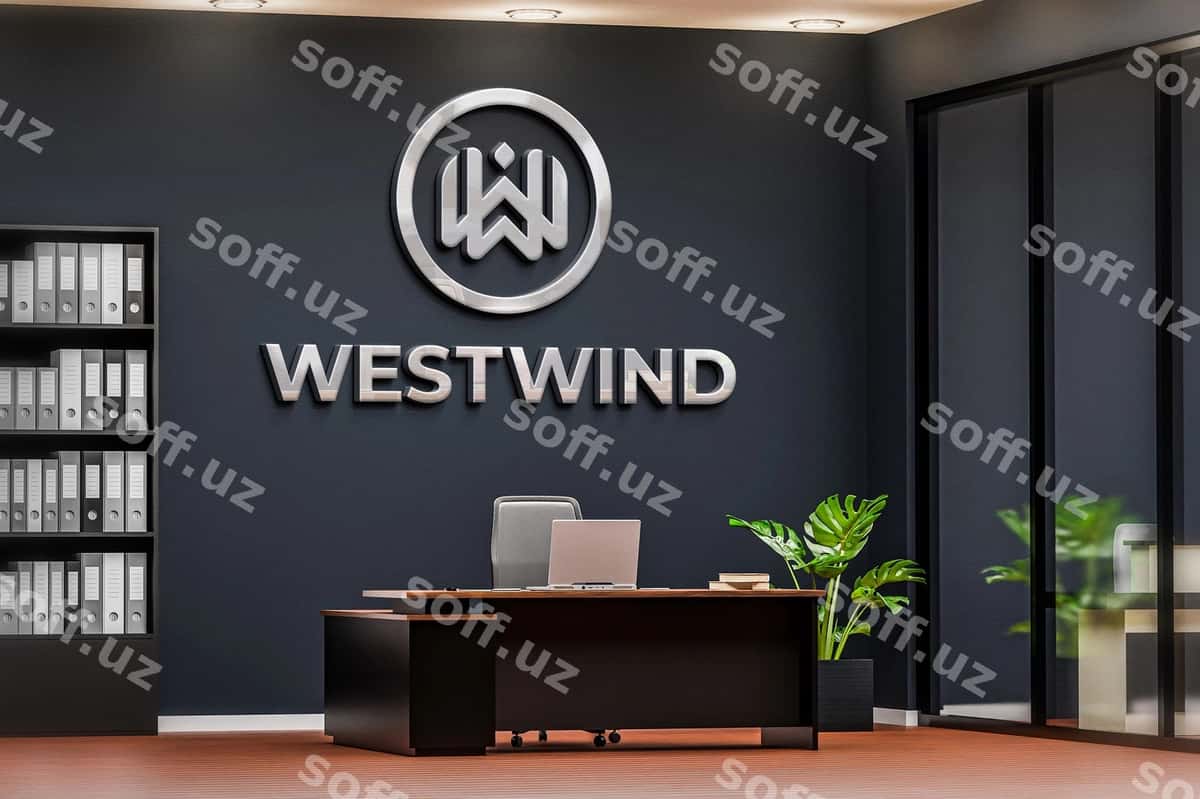 Logotip mockup ofis xonasi qora devor | Logo mockup office room black wall 1