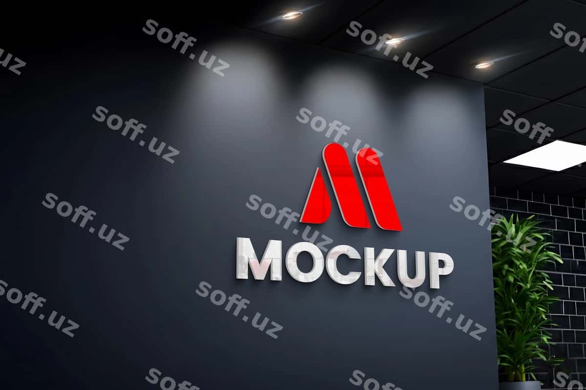 Logo mockup ofis devori 3D | Logo mockup office wall 3d 1