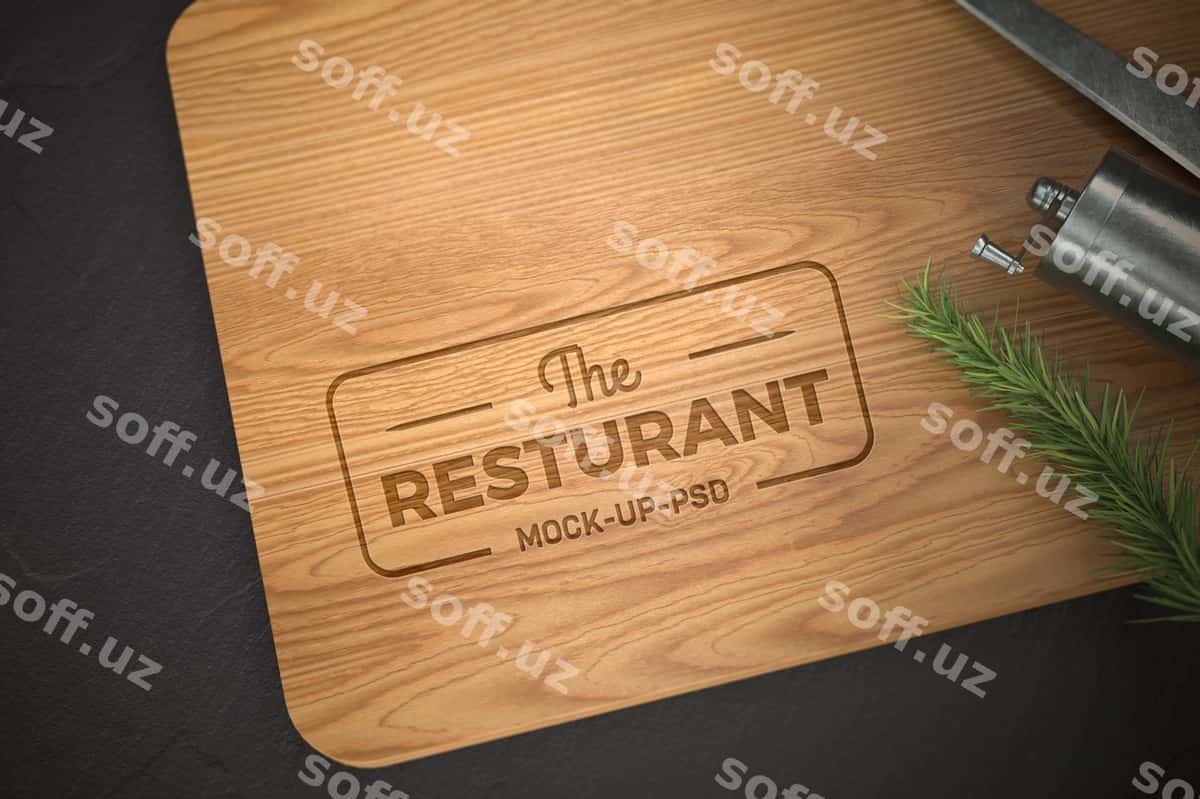 Logo namunasi yong'oq pichoq taxtasi | Logo mockup wooden cutting board 1
