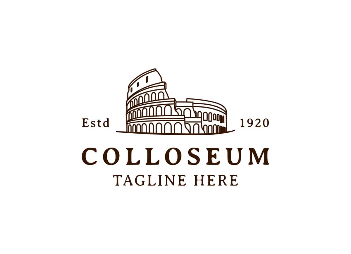 Vektorli logotip shahar Rim Italiya Kolizey logotipi dizayni vektorli illyustratsiya | Vector logo city rome italy colosseum logo design vector illustration 1