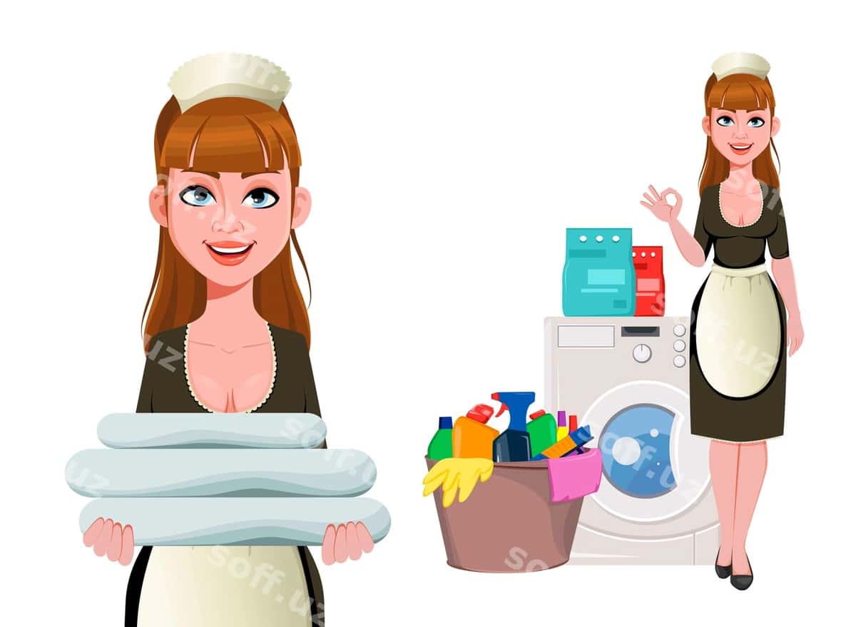 Xizmatchi tozalovchi ayol guladi tozalovchi ayol | Maid cleaning lady smiling cleaning woman 1