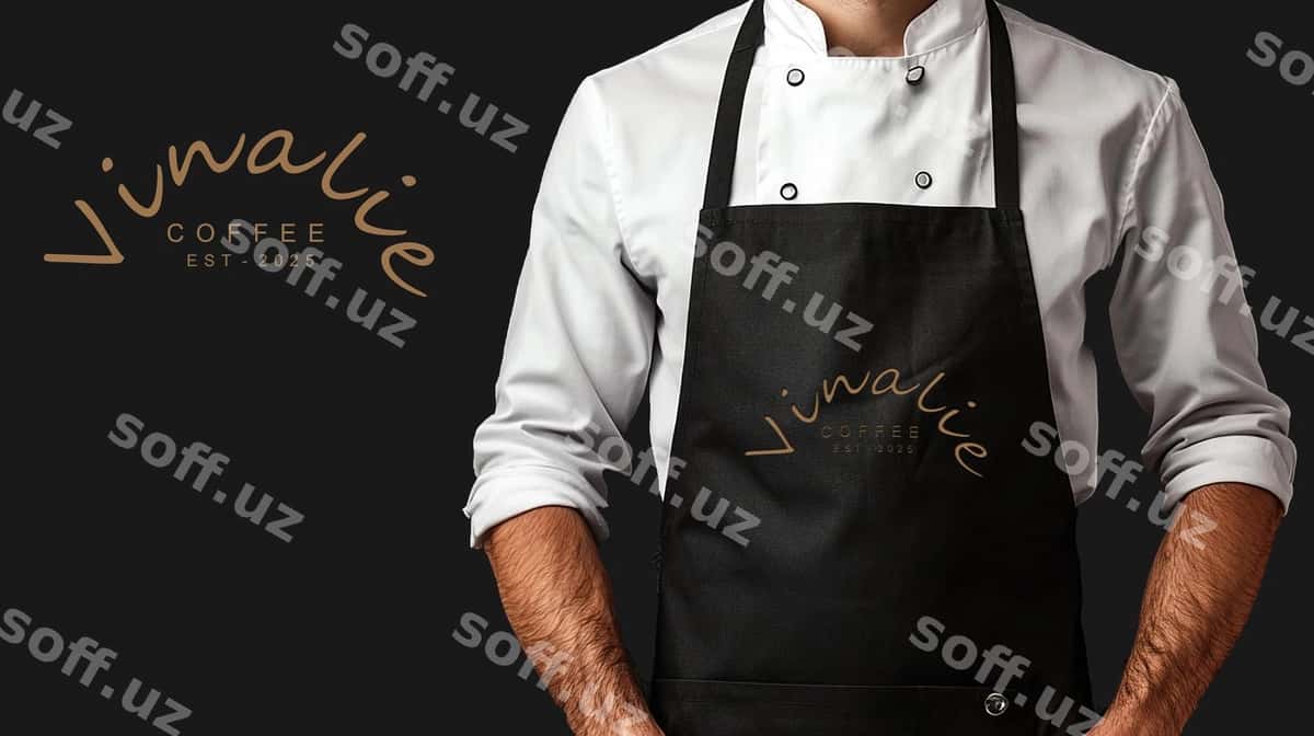 Man fartar restoran qora mockup | Man apron restaurant black mockup 1
