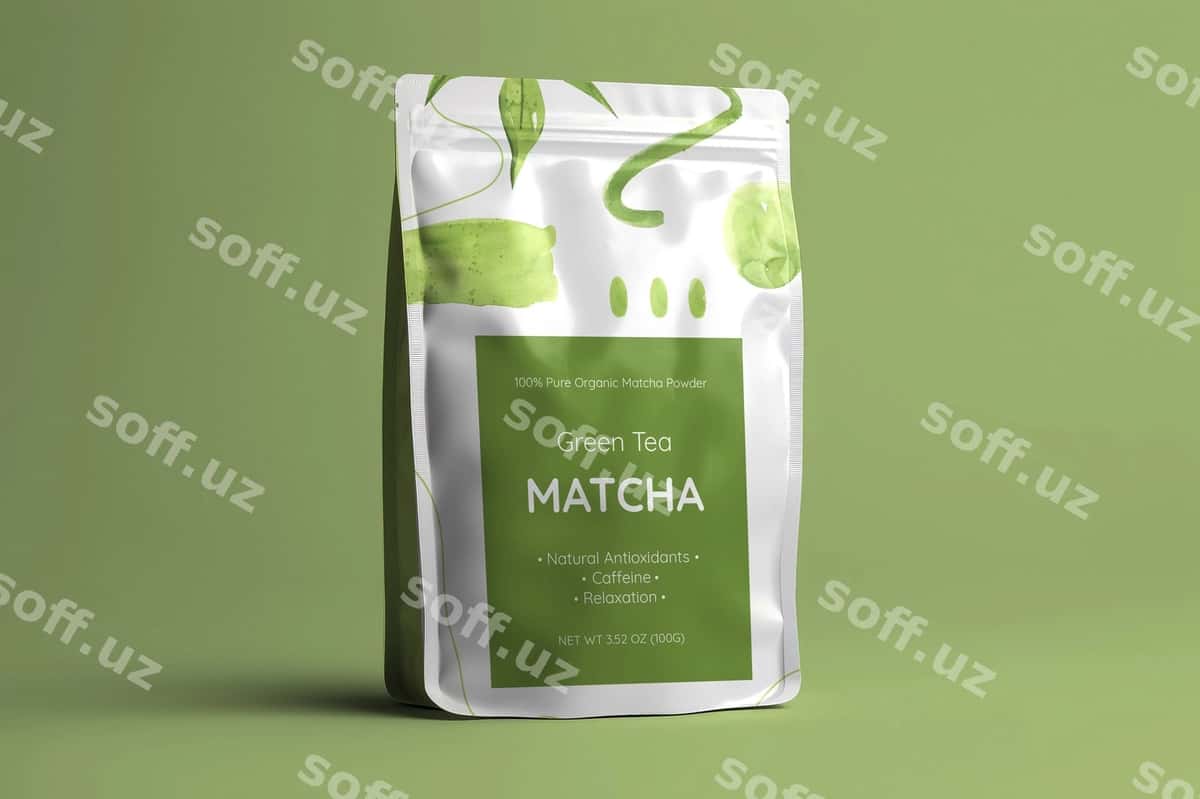 Matcha choy pouch mockup dizayni | Matcha tea pouch mockup design 1