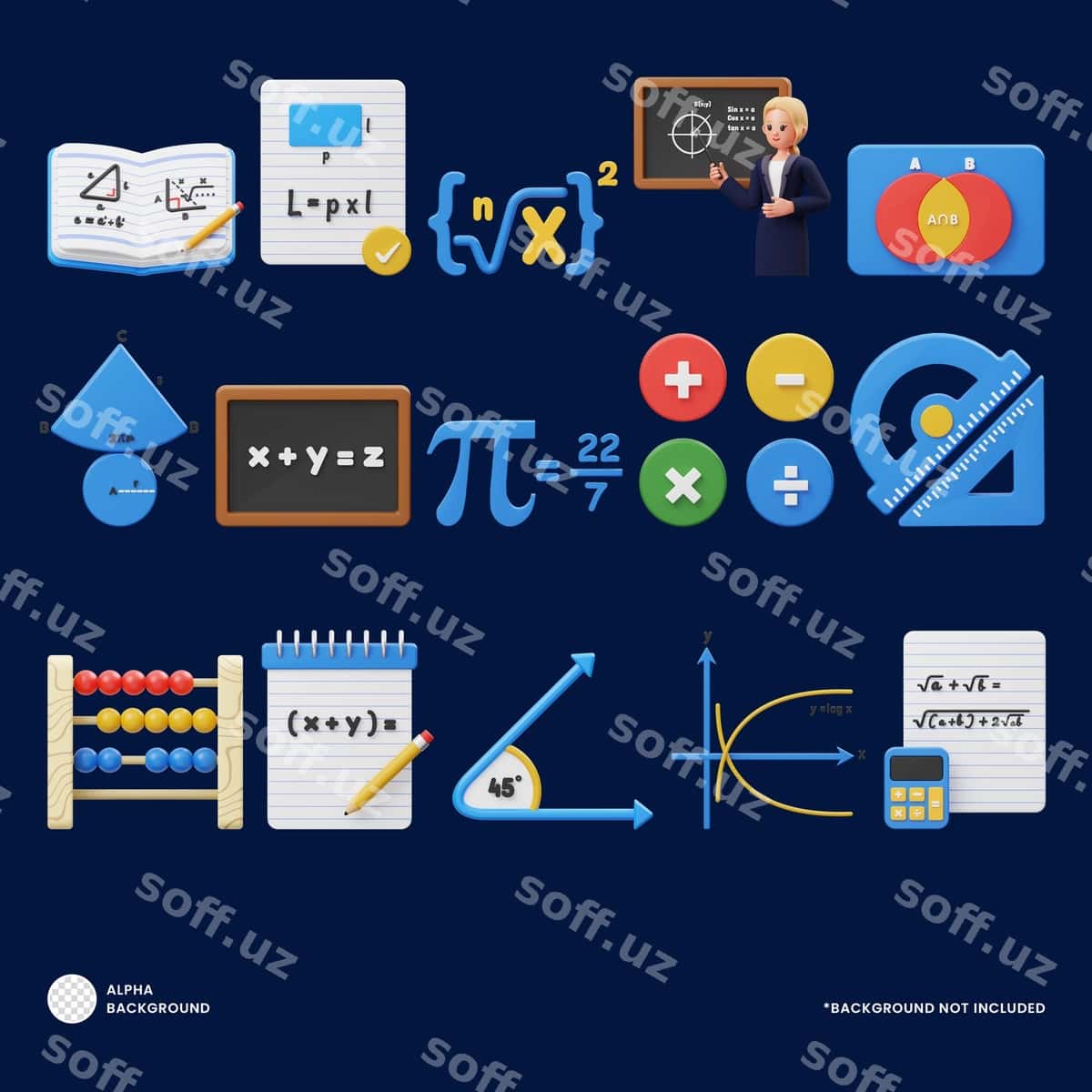 Matematika 3D ikonlar to'plami | Mathematics 3d icon set 1