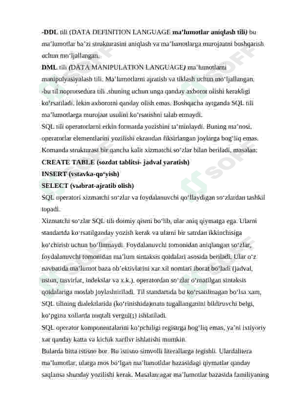 SQL yordamida ma'lumotlar bazasini yaratish.  Ma'lumotlar bazasiga ishlov berish 2