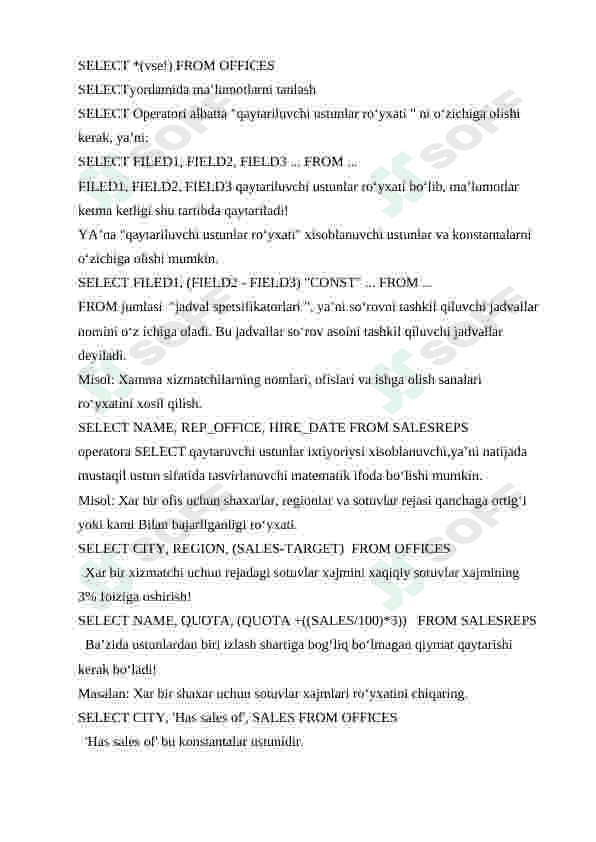 Having va group by, order by standart so’zlaridan foydalanish 2