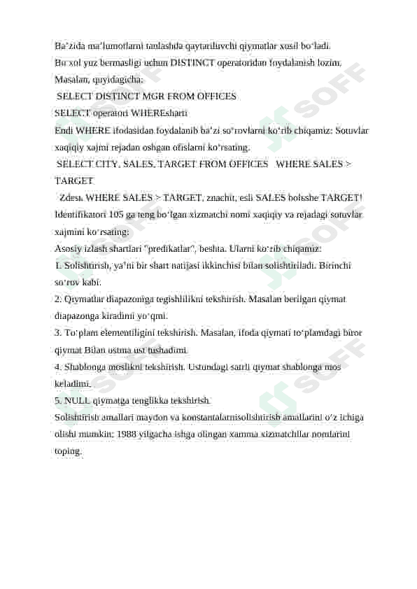 Having va group by, order by standart so’zlaridan foydalanish 3
