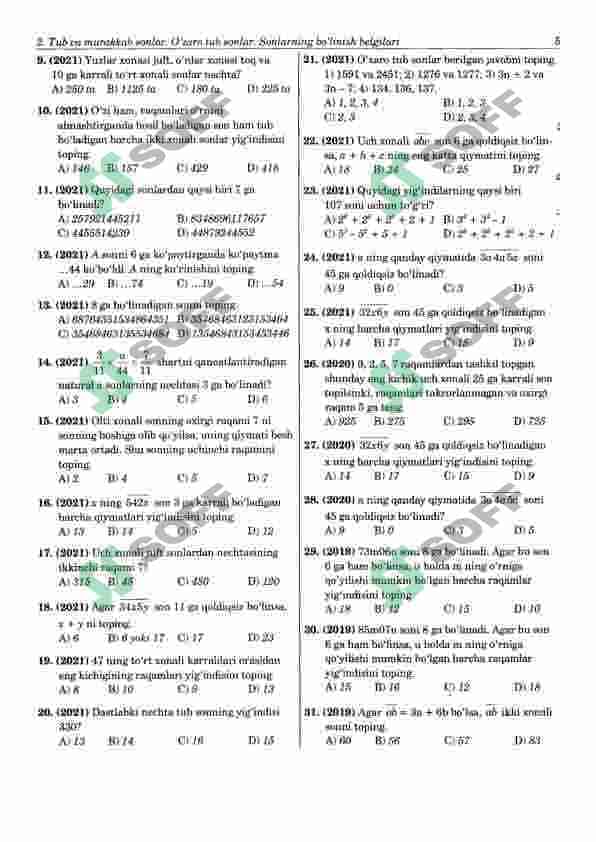 2011-2022 matematikadan mavzulashtirilgan testlar to'plami 6