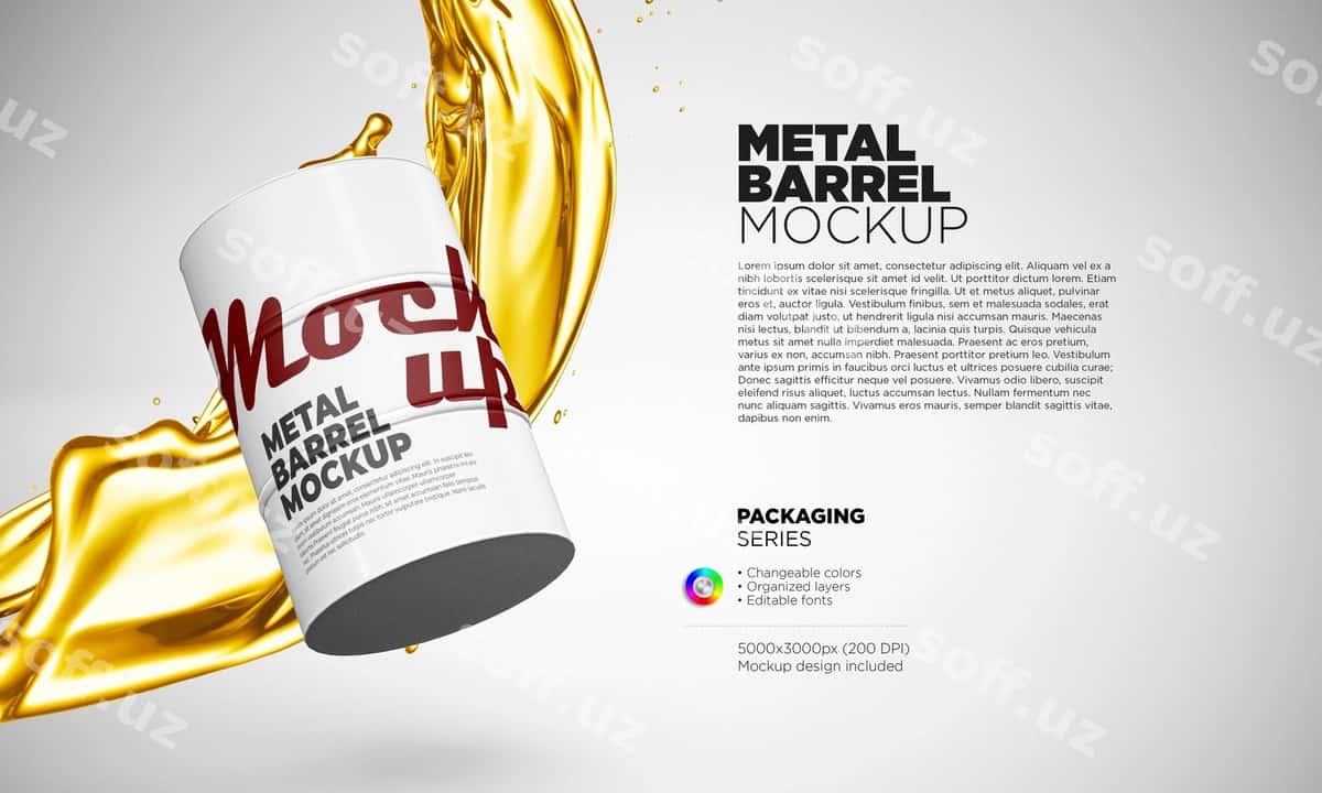 Metallik baraban namunasi 3d rendering | Metal barrel mockup 3d rendering 1