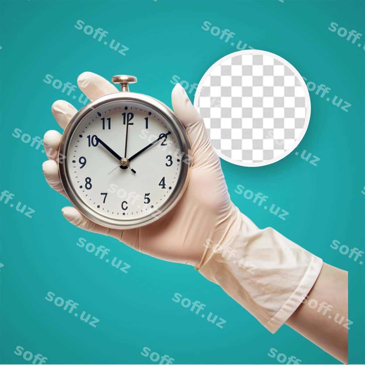 Bo'yi erkak soatni bosib tutmoq | Midsection man holding clock against 1