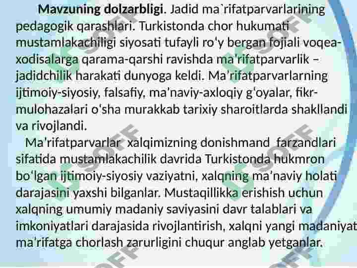 Pedogogik  faoliyatda  jaded  ma’rifatparvarlarning merosidan foydalanish 3