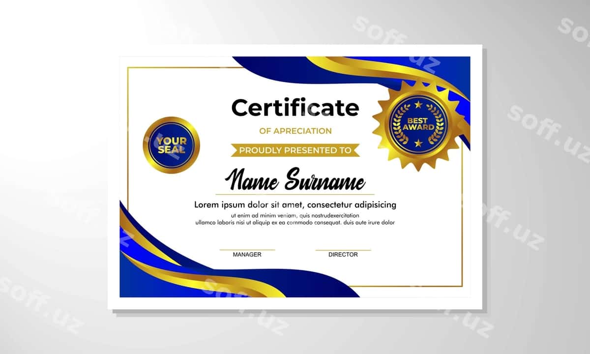 Zamonaviy sertifikat shabloni vektor dizayni | Modern certificate template vector design 1