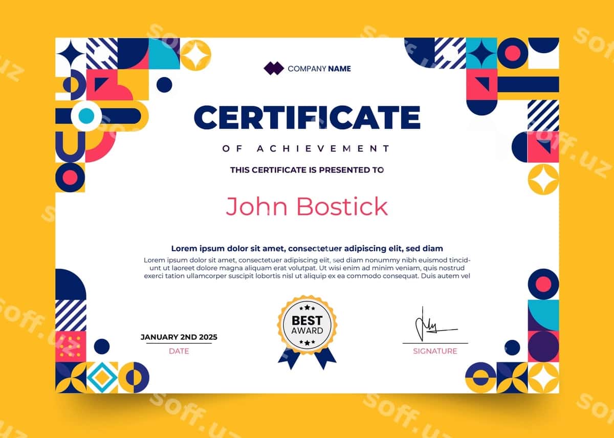 Zamonaviy mosaika dizayni diplom sertifikati | Modern mosaic design diploma certificate 1