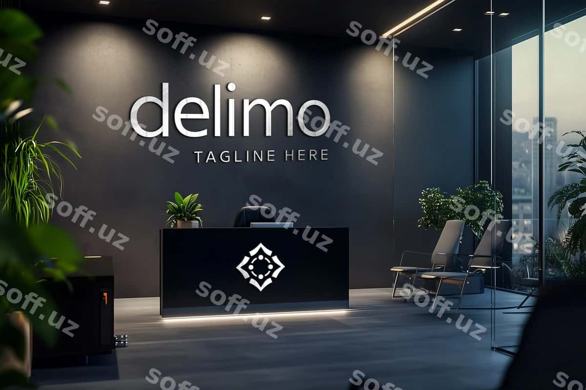 Zamonaviy ofis qabul stoli logotip namunasi | Modern office reception desk logo mockup 1