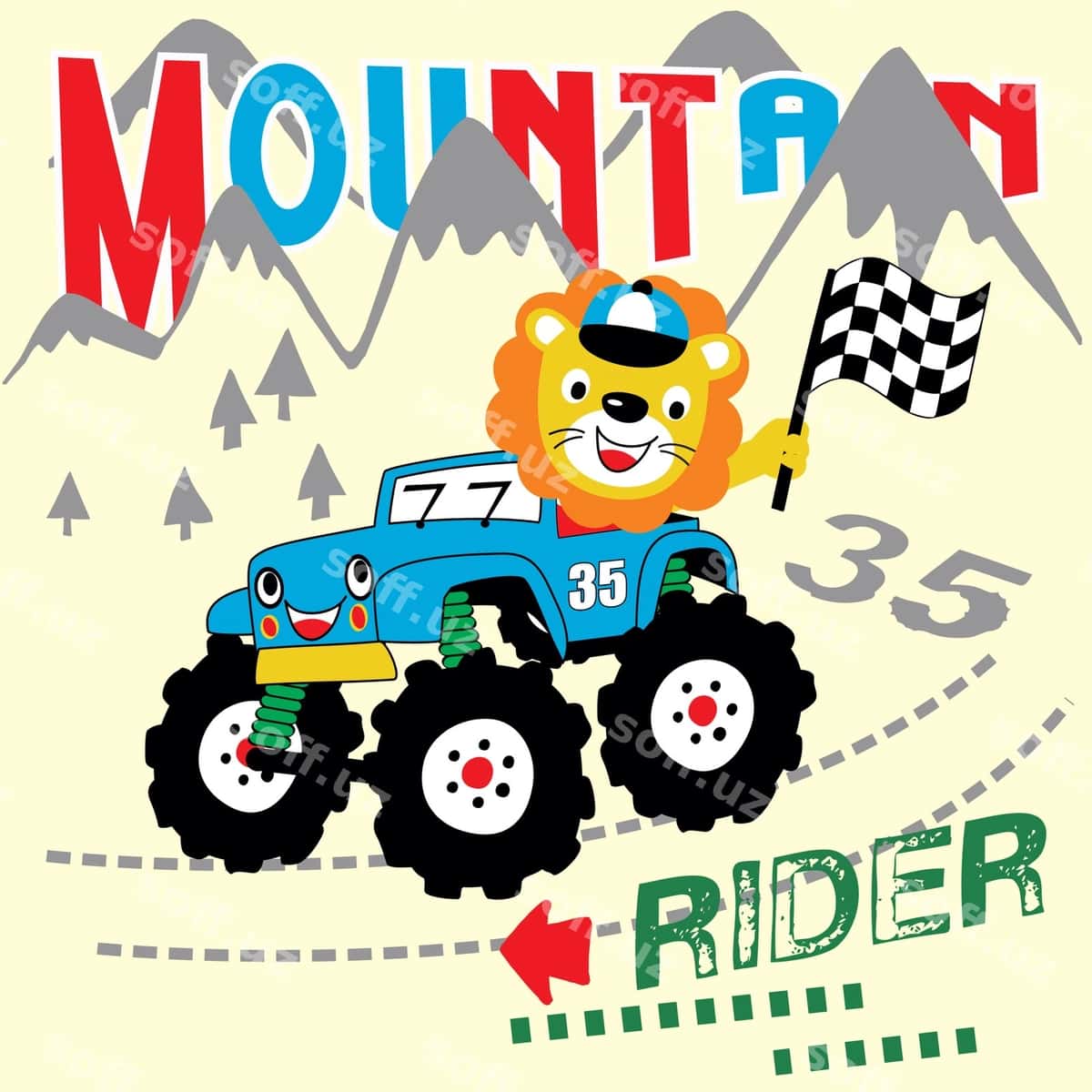 Monster truck hayvon cartoon vektor | Monster truck animal cartoon vector 1