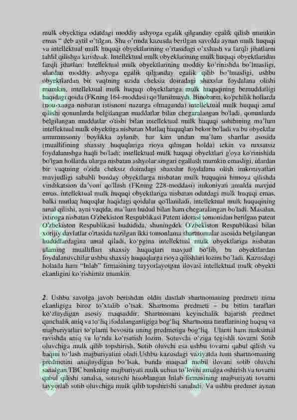 Mulk huquqi modulidan kazus savoliga yechim 3
