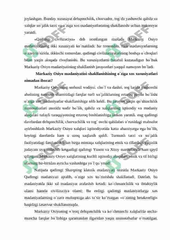 QADIMGI MARKAZIY OSIYO XALQLARINING MADANIYATI  VA SAN’ATI 2