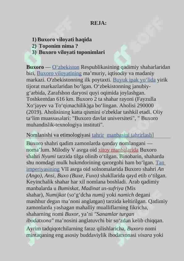 Buxoro viloyati toponimlari