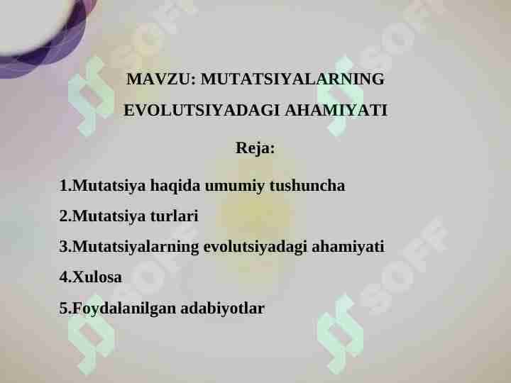 MUTATSIYALARNING EVOLUTSIYADAGI AHAMIYATI