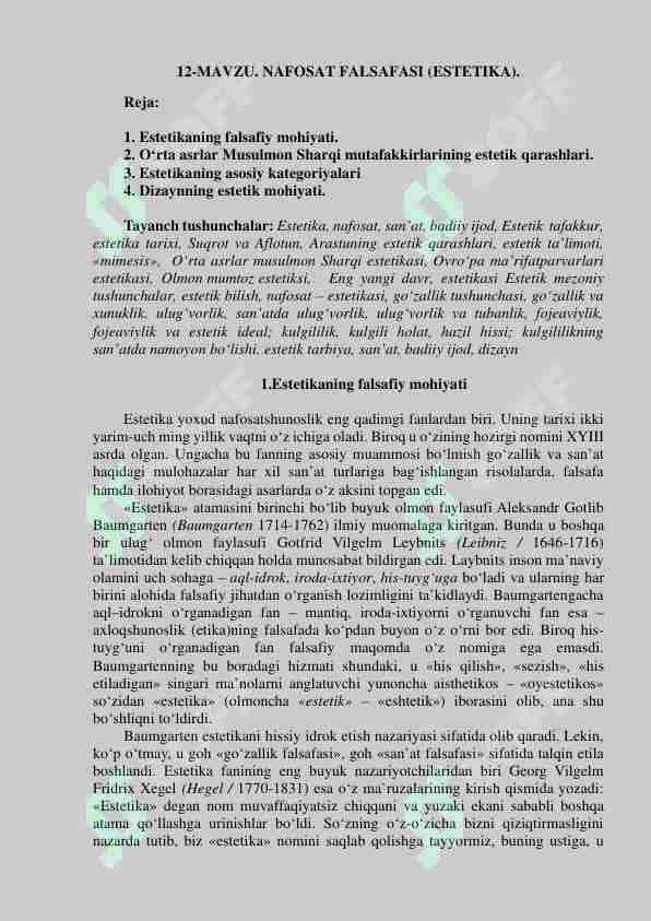 NAFOSAT FALSAFASI (ESTETIKA)