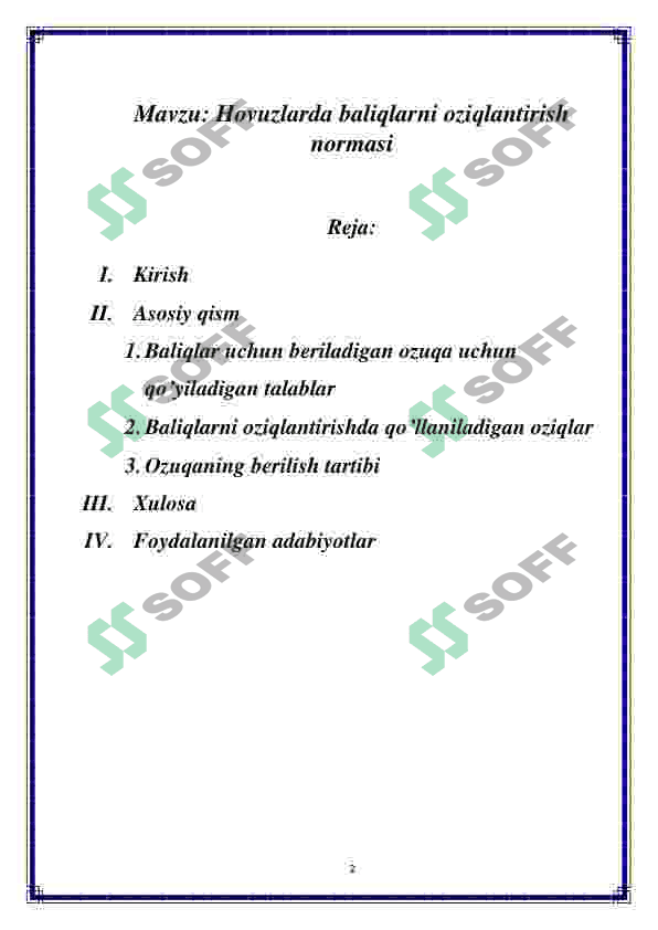 Hovuzlarda baliqlarni oziqlantirish normasi 2