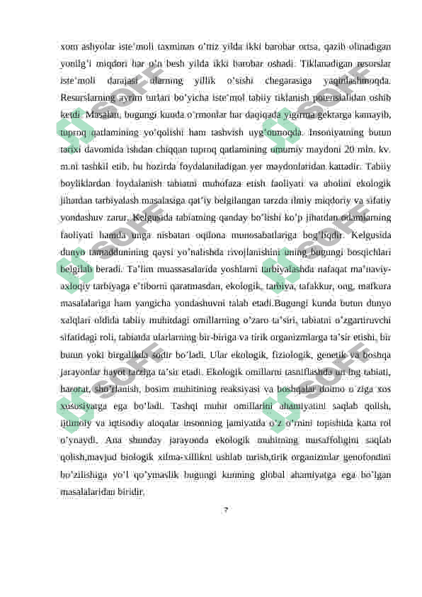 ekologik muhit buzilishining asosiy omillari 7