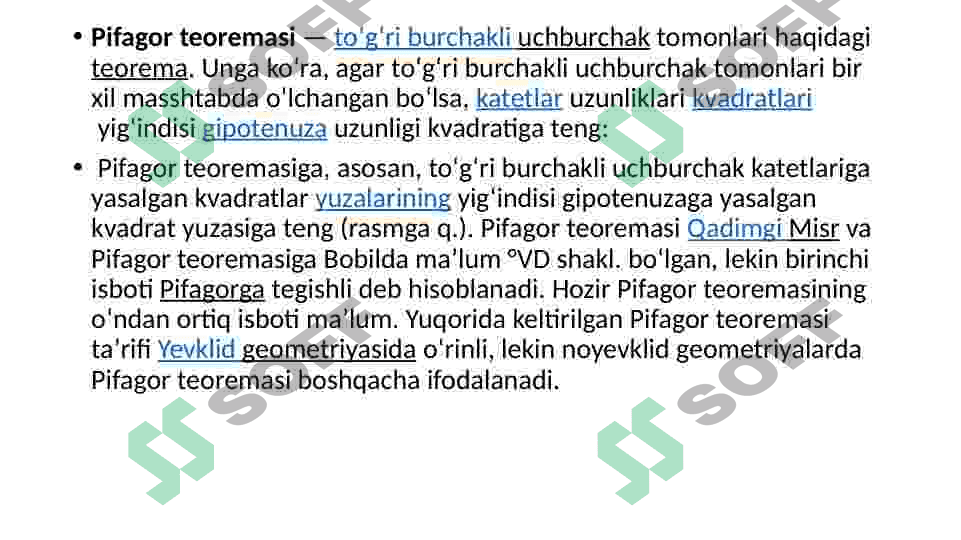 Pifagor teoremasi va uning tatbig’iga doir misollar 3