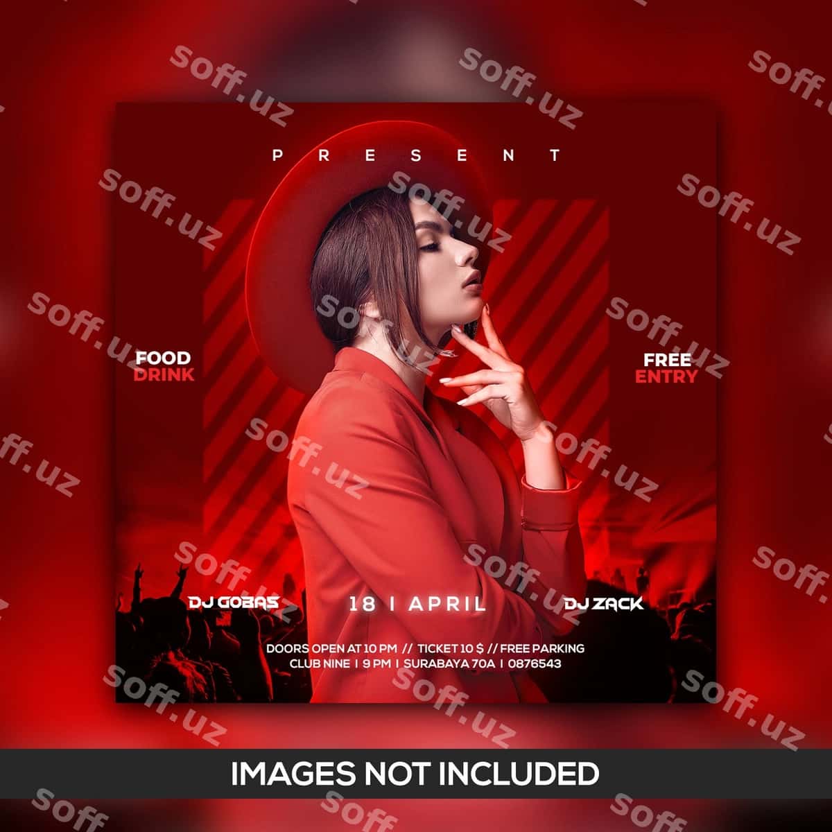 Tungi klub bayrami uchun flayer shabloni | Night club party flyer template 1
