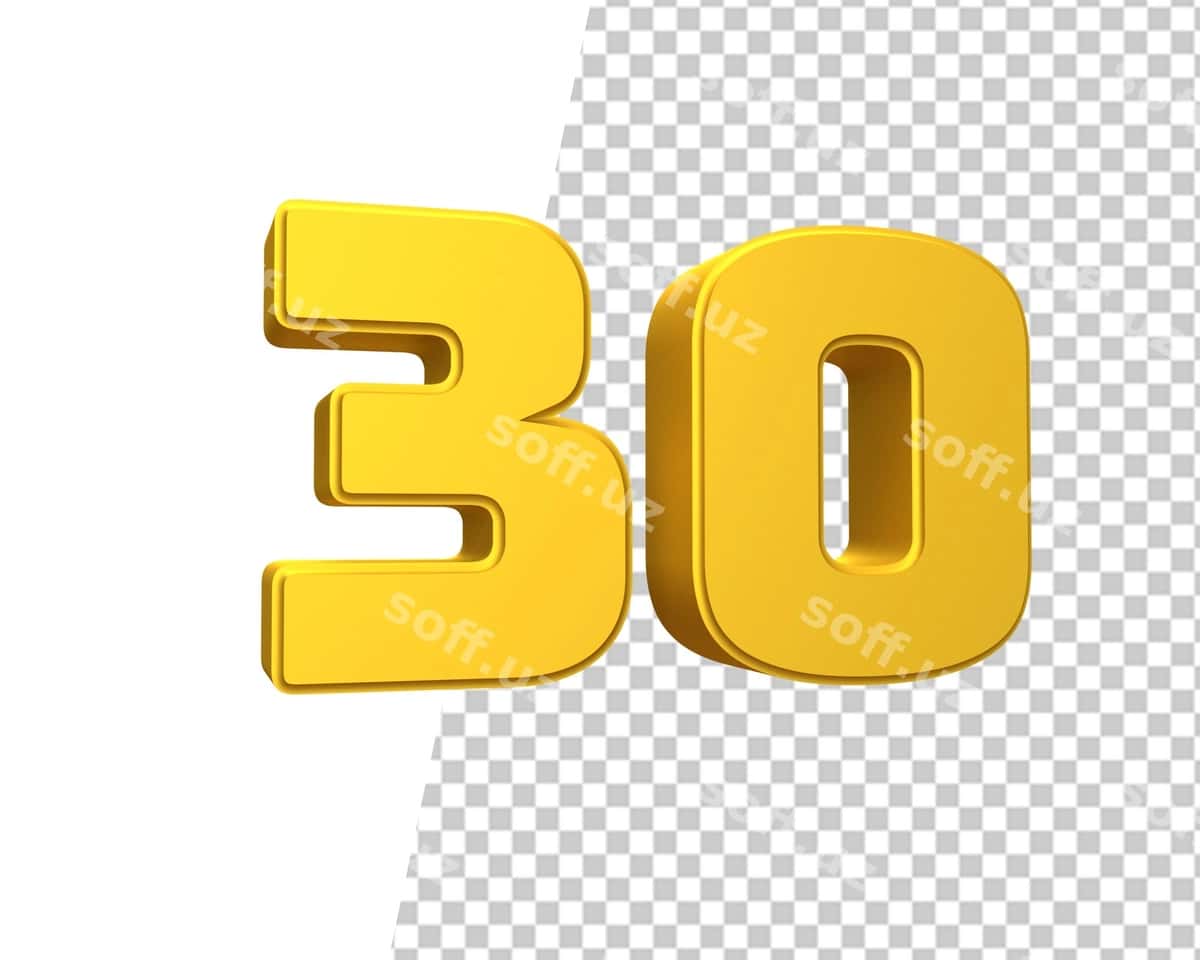 Raqam o'ttiz Oltin O'ttiz matn 3D render | Number 30 gold thirty text 3d render 1