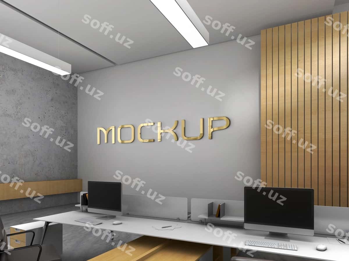 Ofis logotip devori namunasi | Office logo wall mockup 1