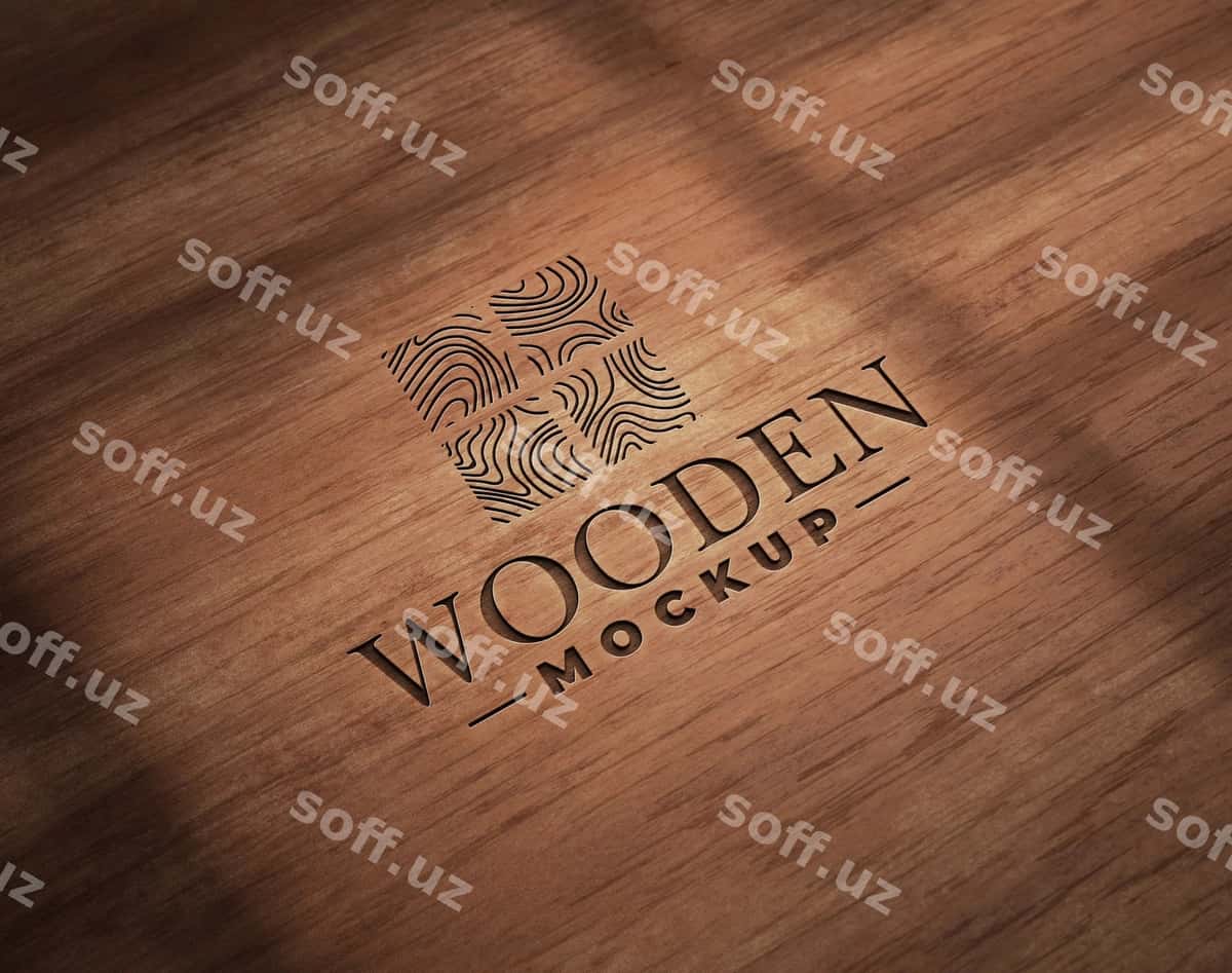 Eski chizish logotipi namunasi yog'och | Old engraving logo mockup wood 1