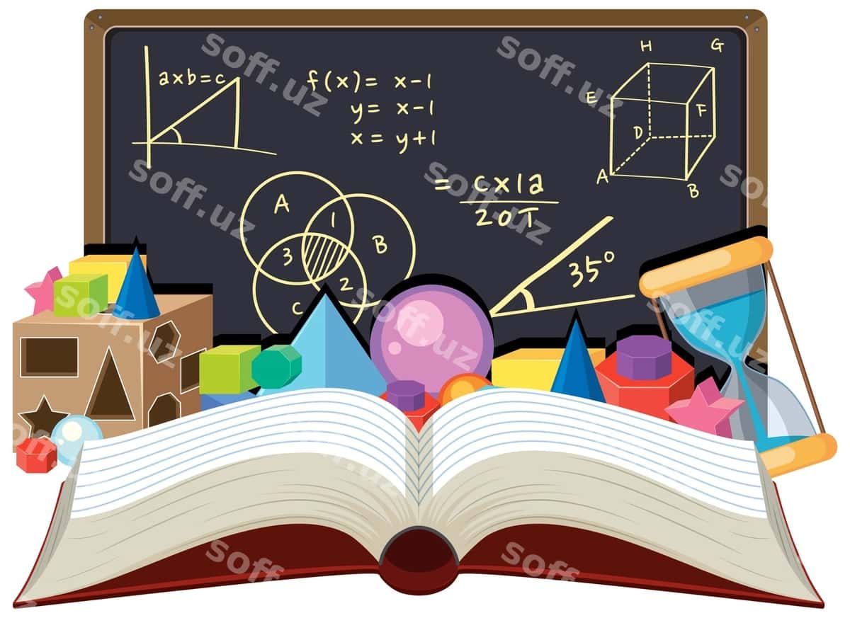 Ochiq kitob, qora doskada matematik formula | Open book with math formula blackboard 1