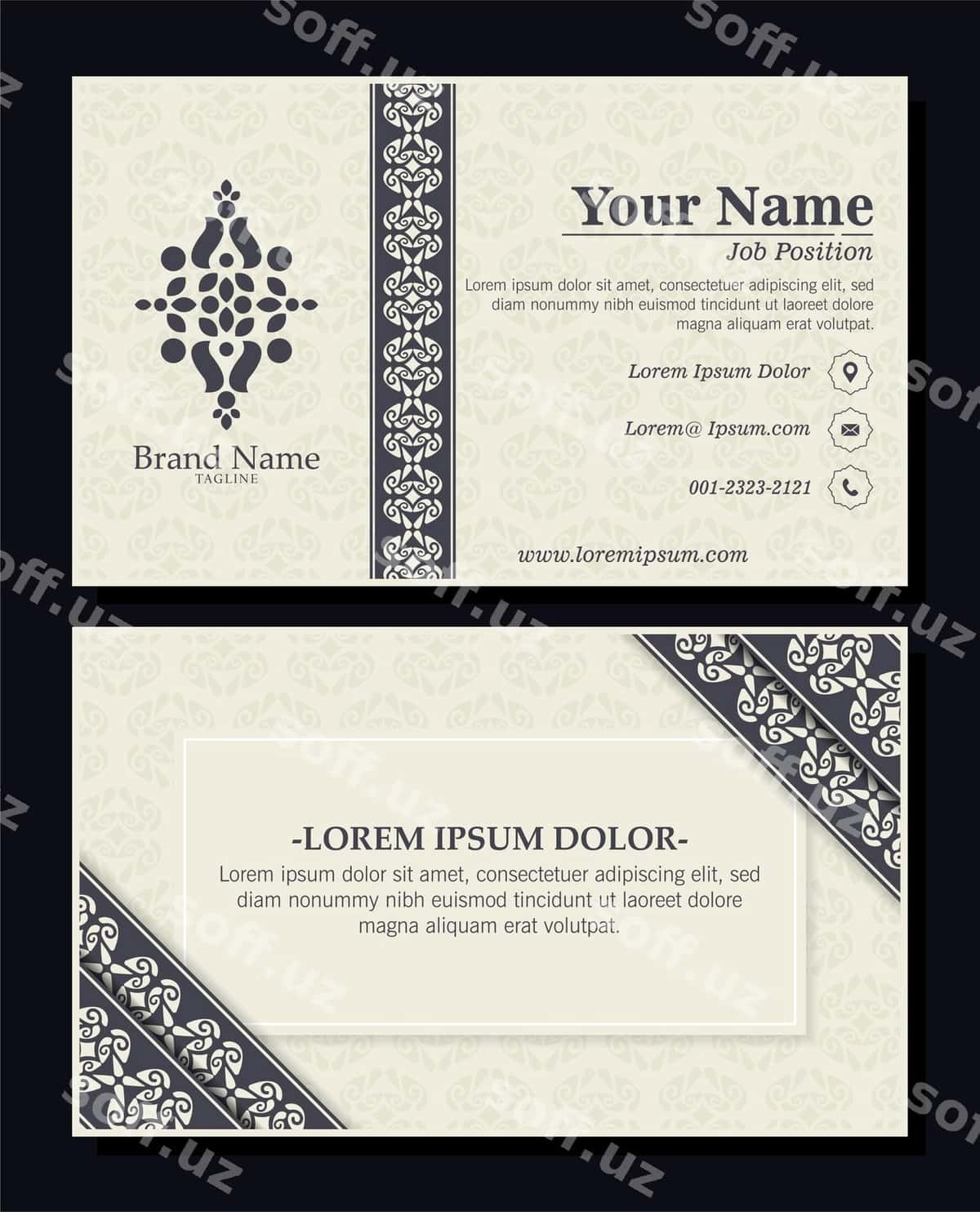 Dekorativ naqsh biznes-kartochka dizayni | Ornament pattern business card design 1