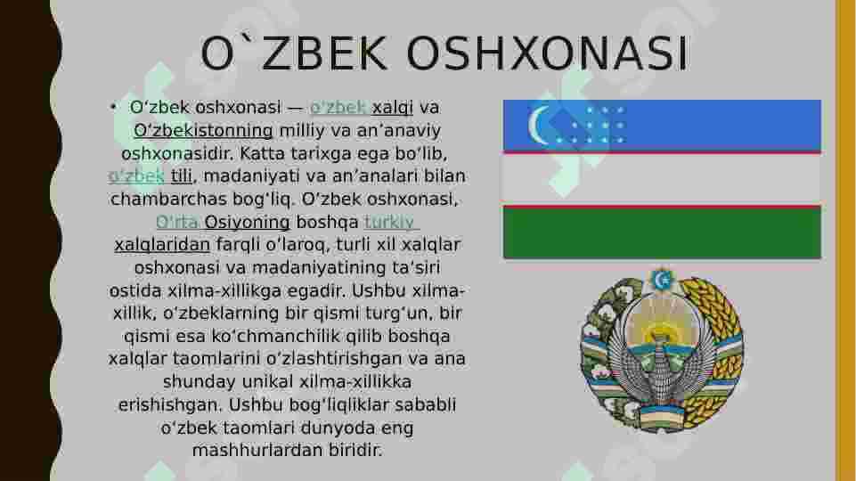 O`zbek kulinariyasi (oshxonasi) 2