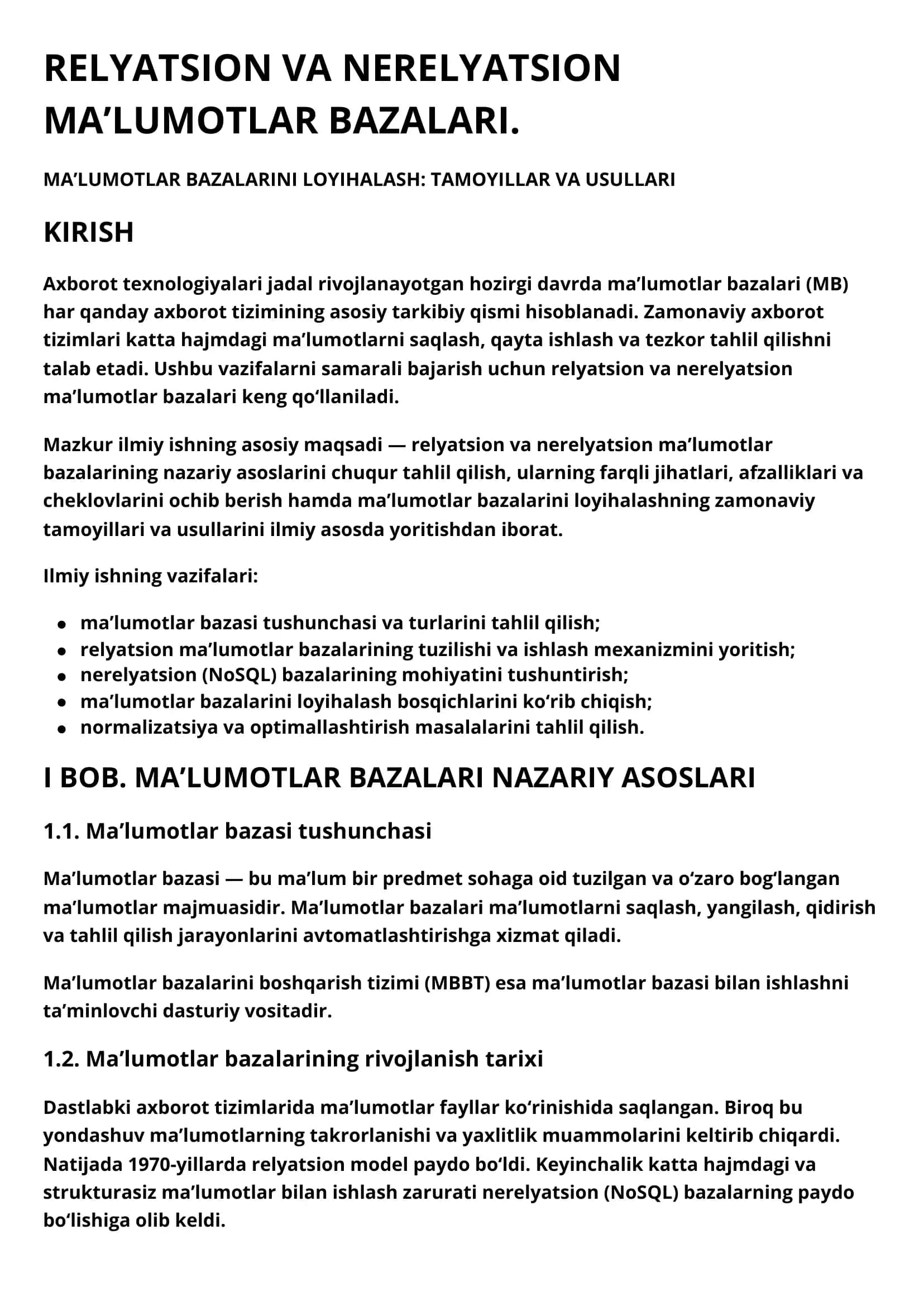 RELYATSION VA NERELYATSION MA’LUMOTLAR BAZALARI 1