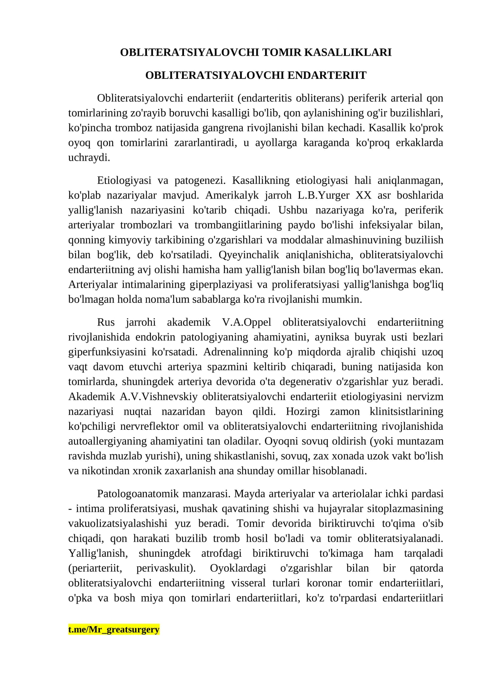 obliteratsiyalovchi qon tomir kasalliklari 1