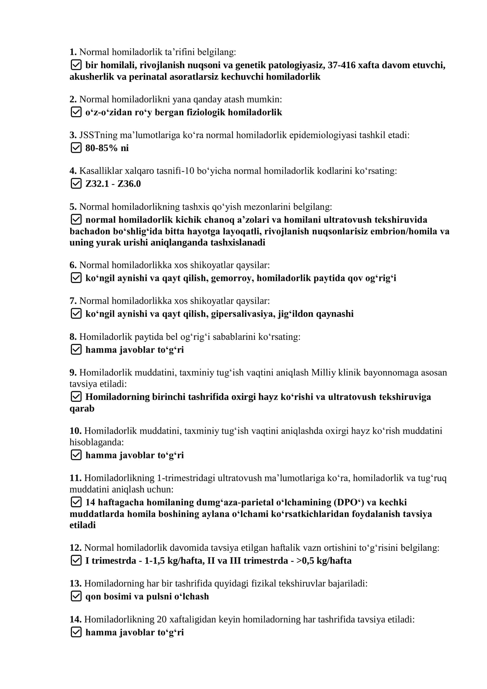 Argos test savollai javoblari bilan. Akusherlik va ginekologiya 1