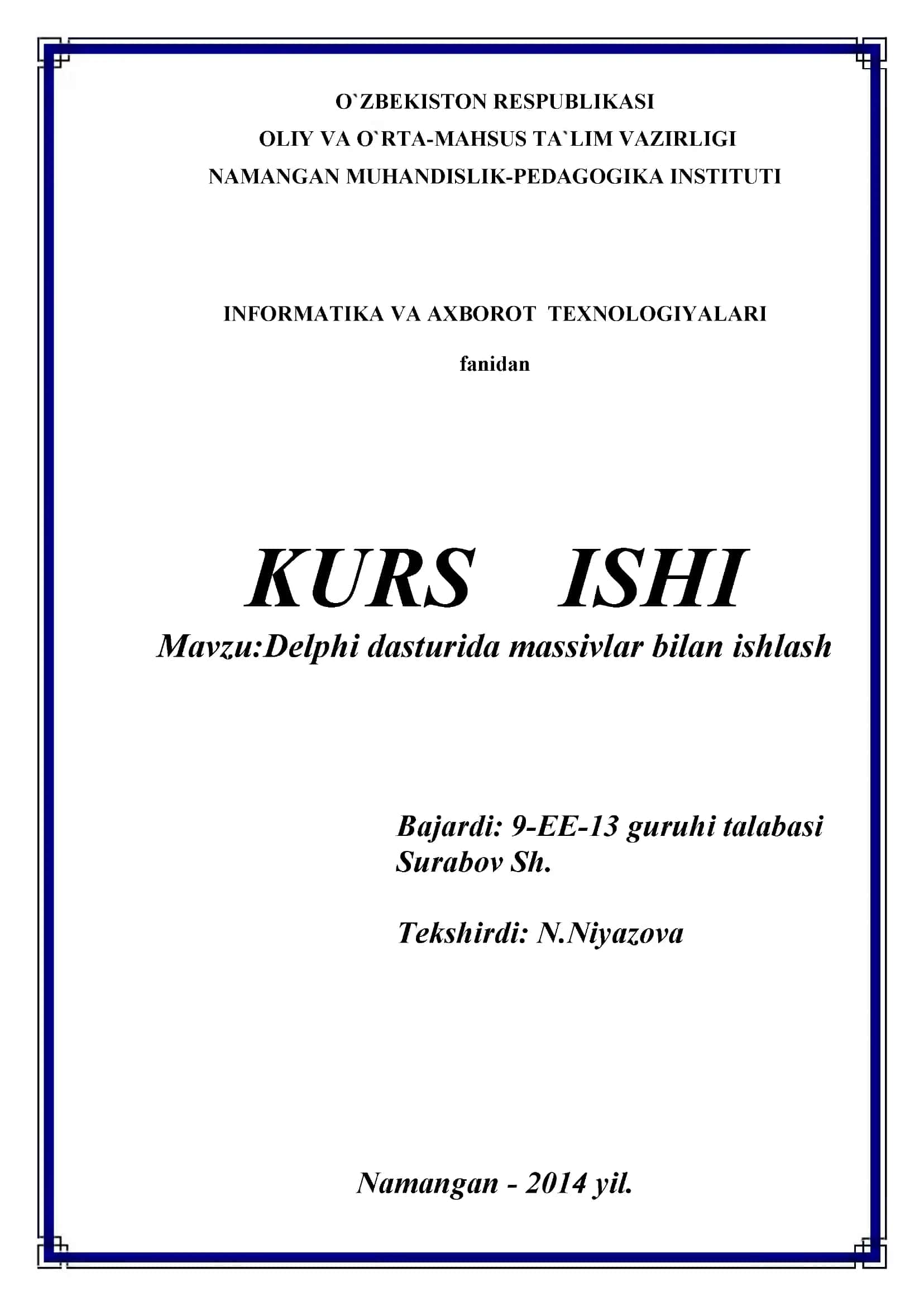 Delphi dasturida massivlar bilan ishlash 1