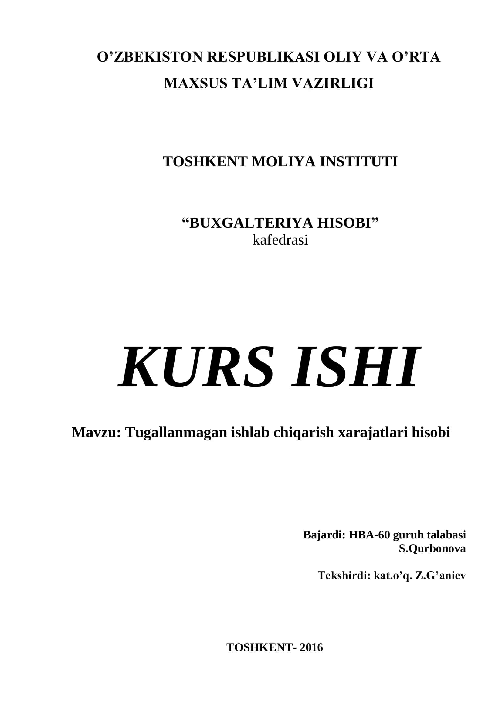 Tugallanmagan ishlab chiqarish xarajatlari hisobi 1