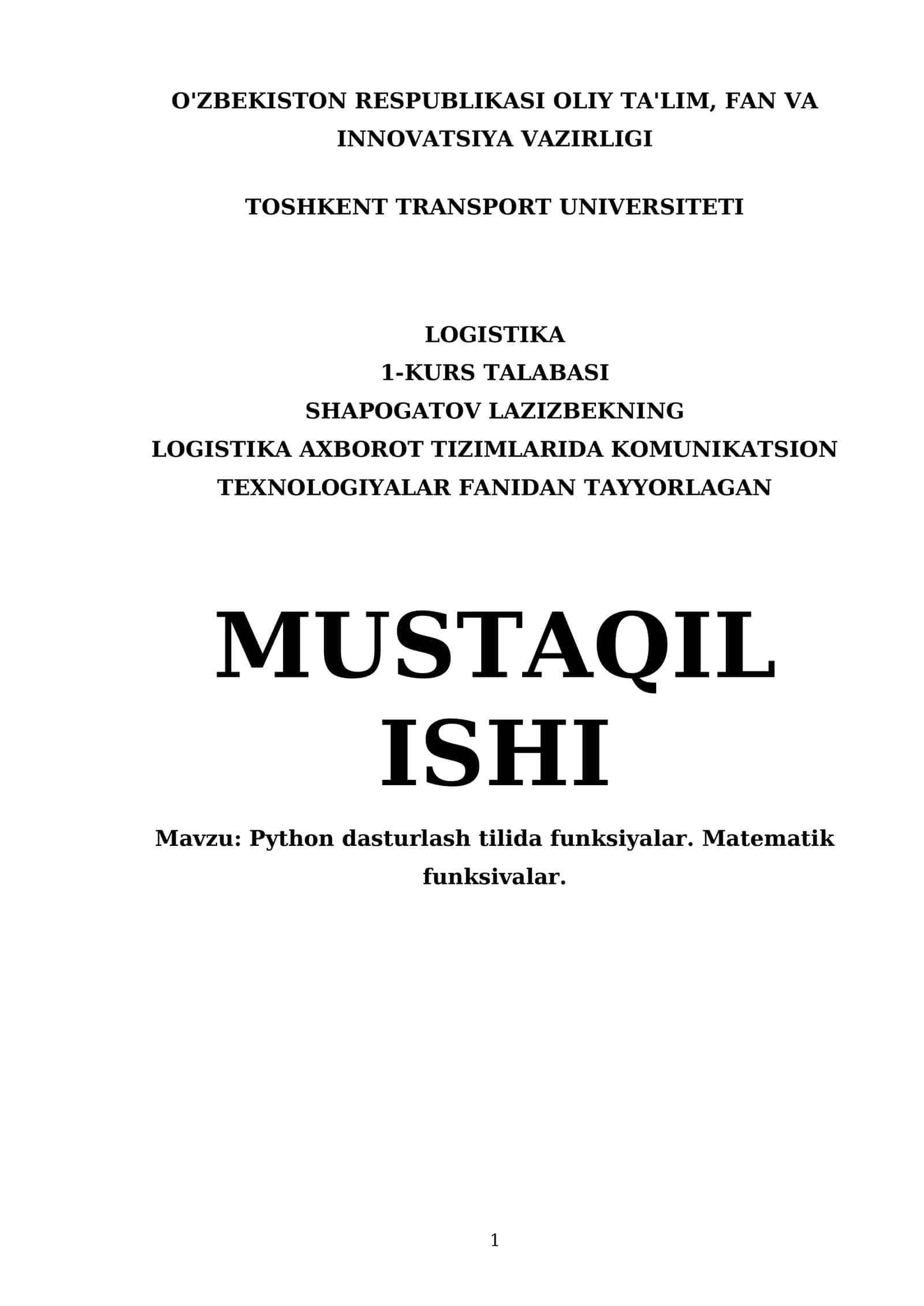 Python dasturlash tilida funksiyalar 1