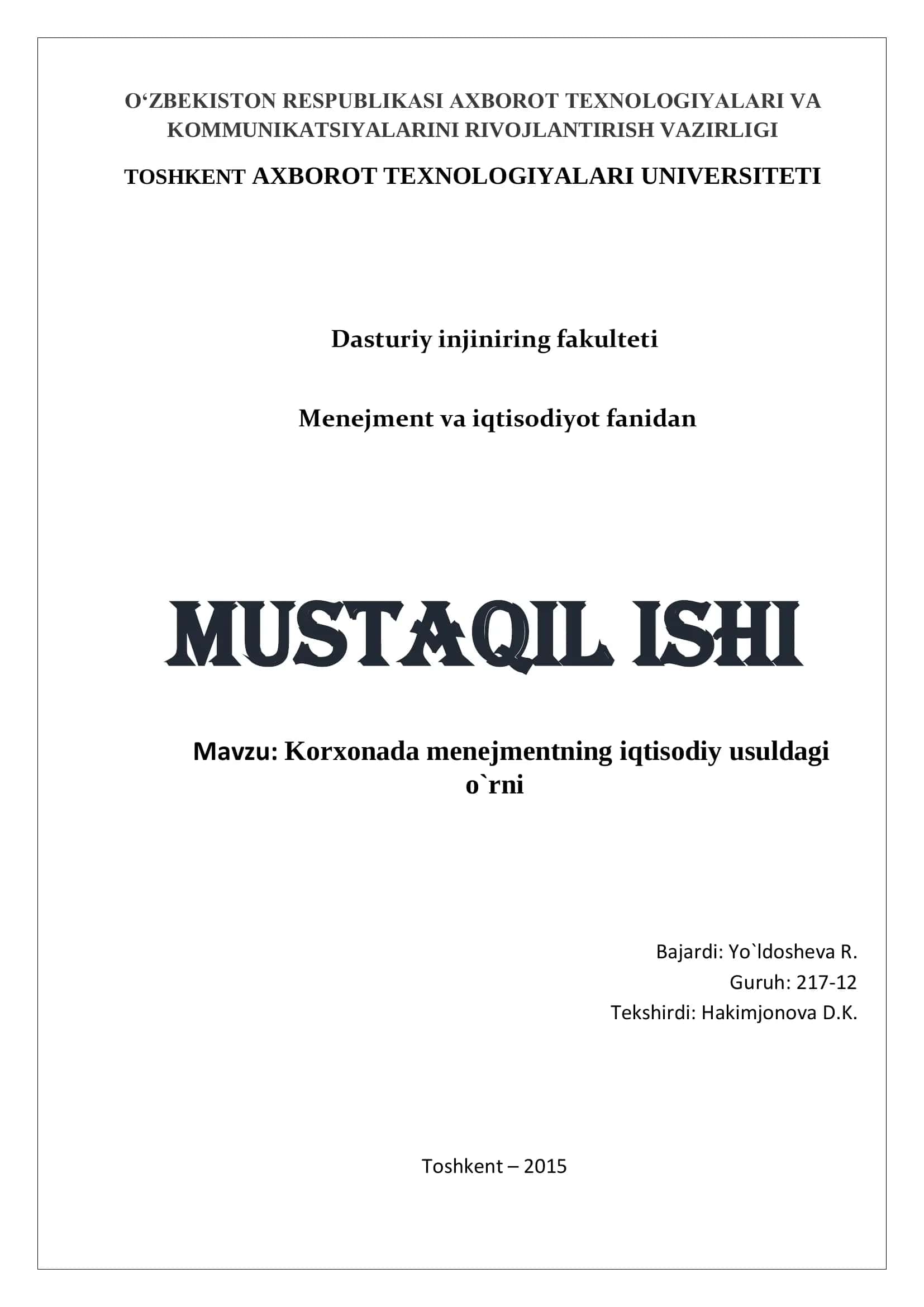 Menejmentning Iqtisodiy Usullari 1