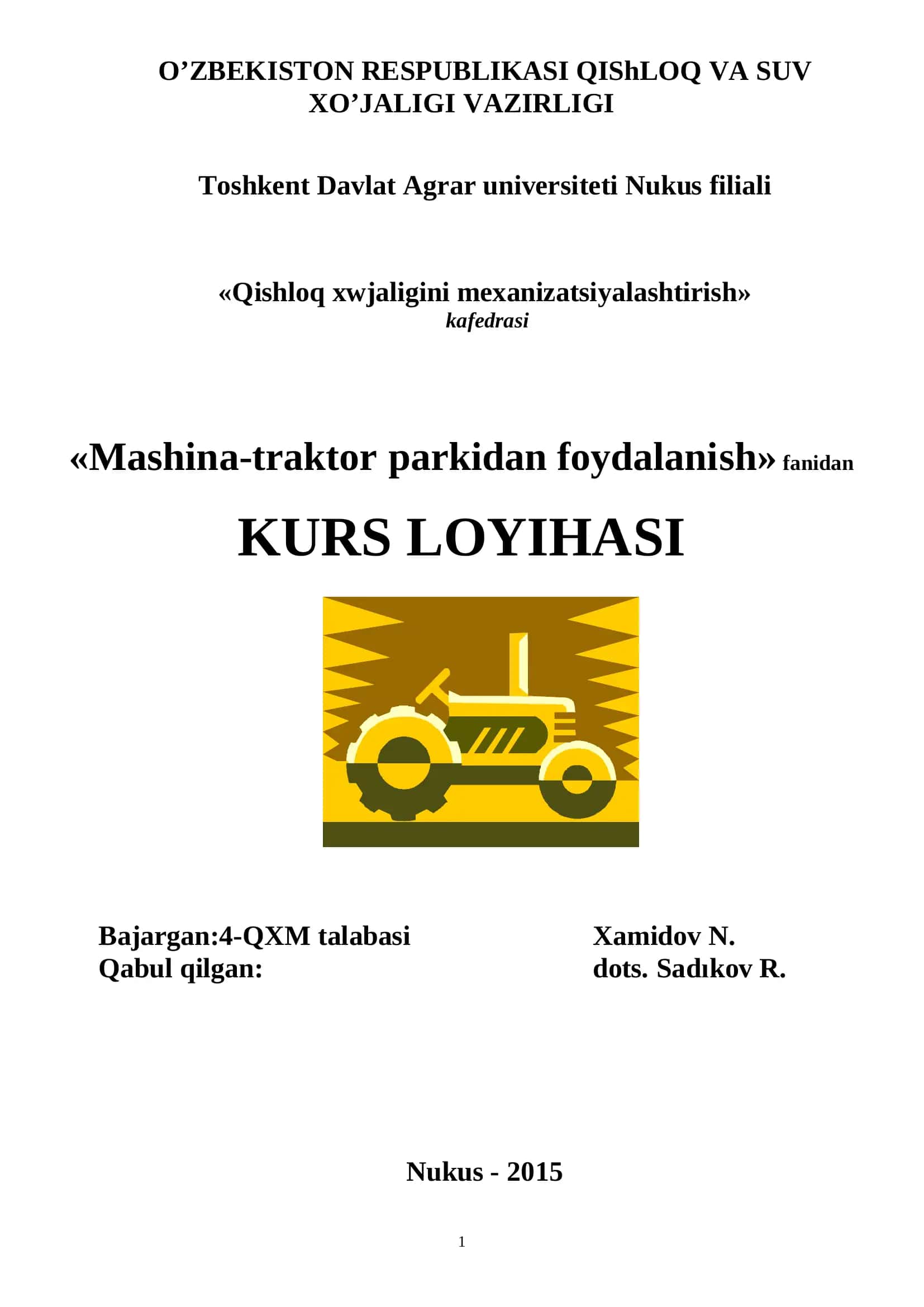Mashina-traktor parkidan foydalanish 1