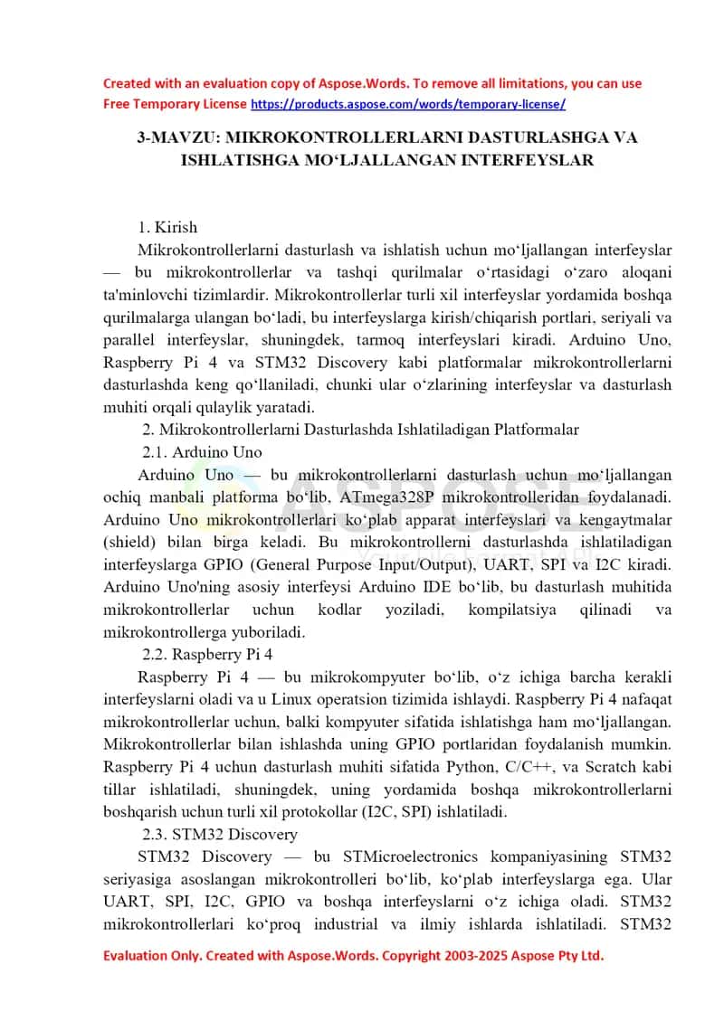 Mikro­­kontrollerlarni dasturlashga va ishlatishga mo‘ljallangan interfeyslar 1