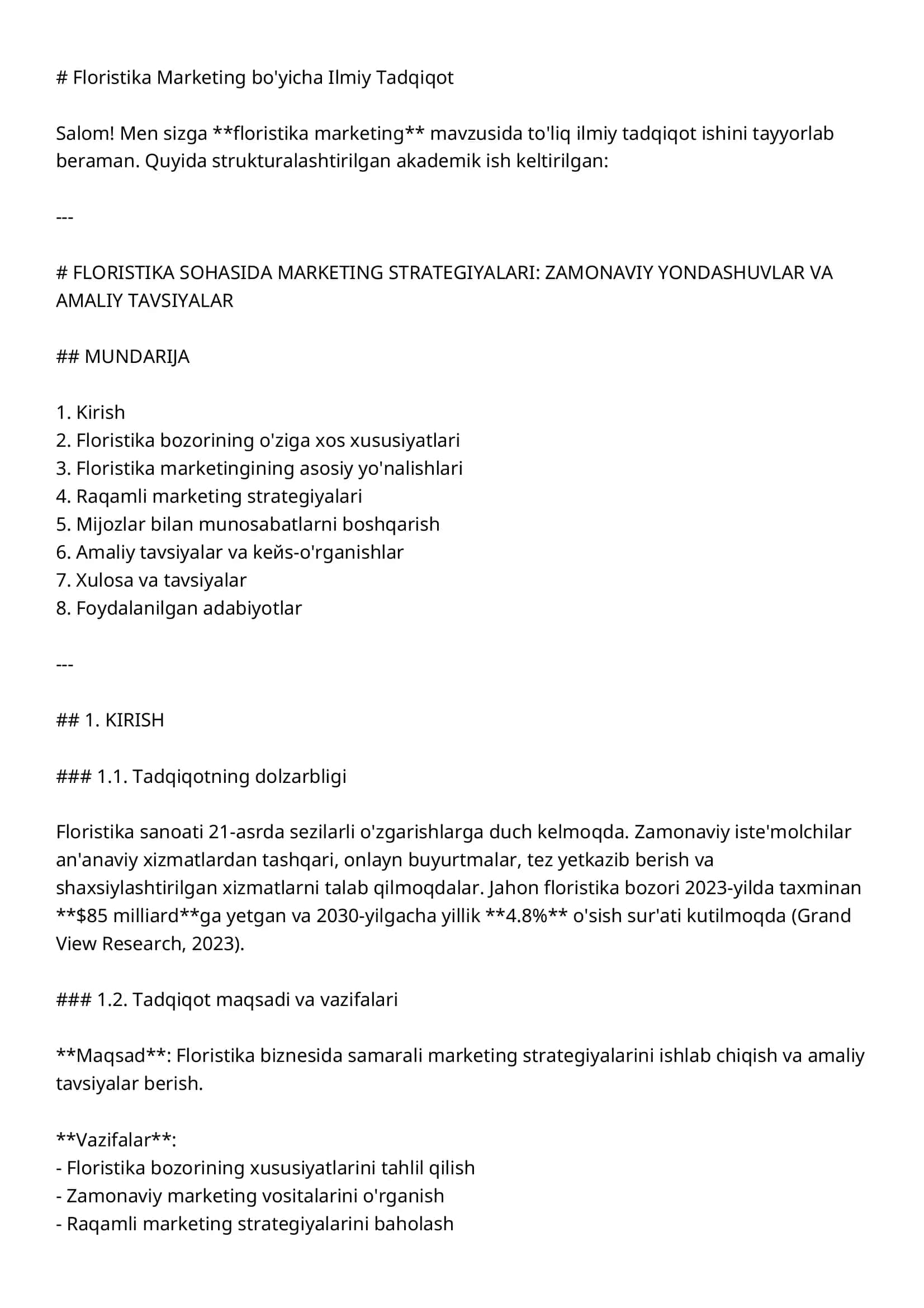 Floristika Marketing bo'yicha Ilmiy Tadqiqot 1