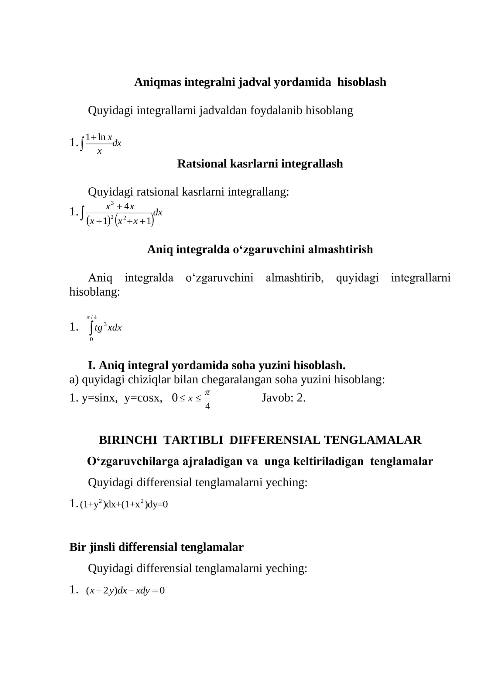 Aniqmas integralni jadval yordamida hisoblash 1