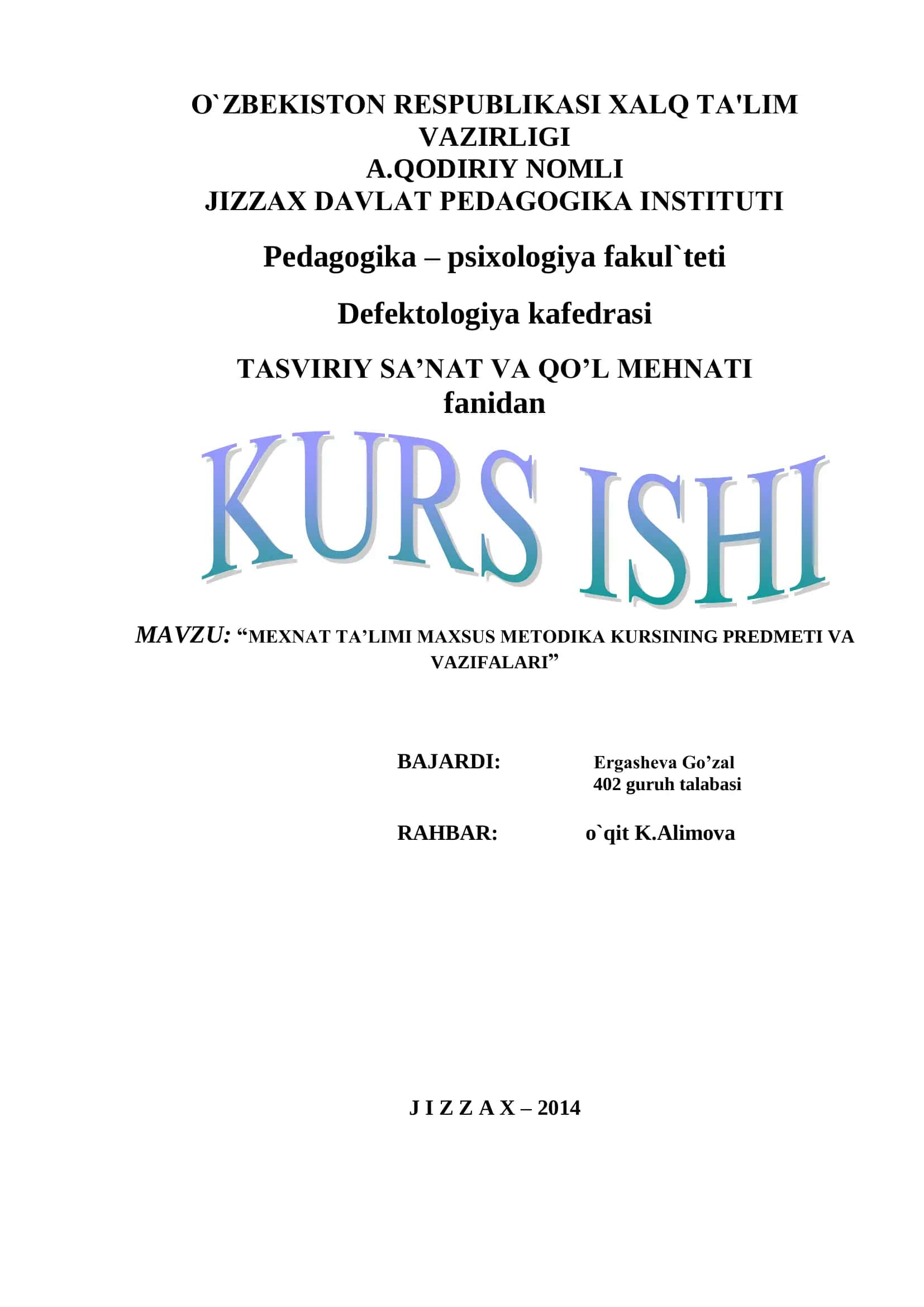 Mexnat ta’limi maxsus metodika kursi 1