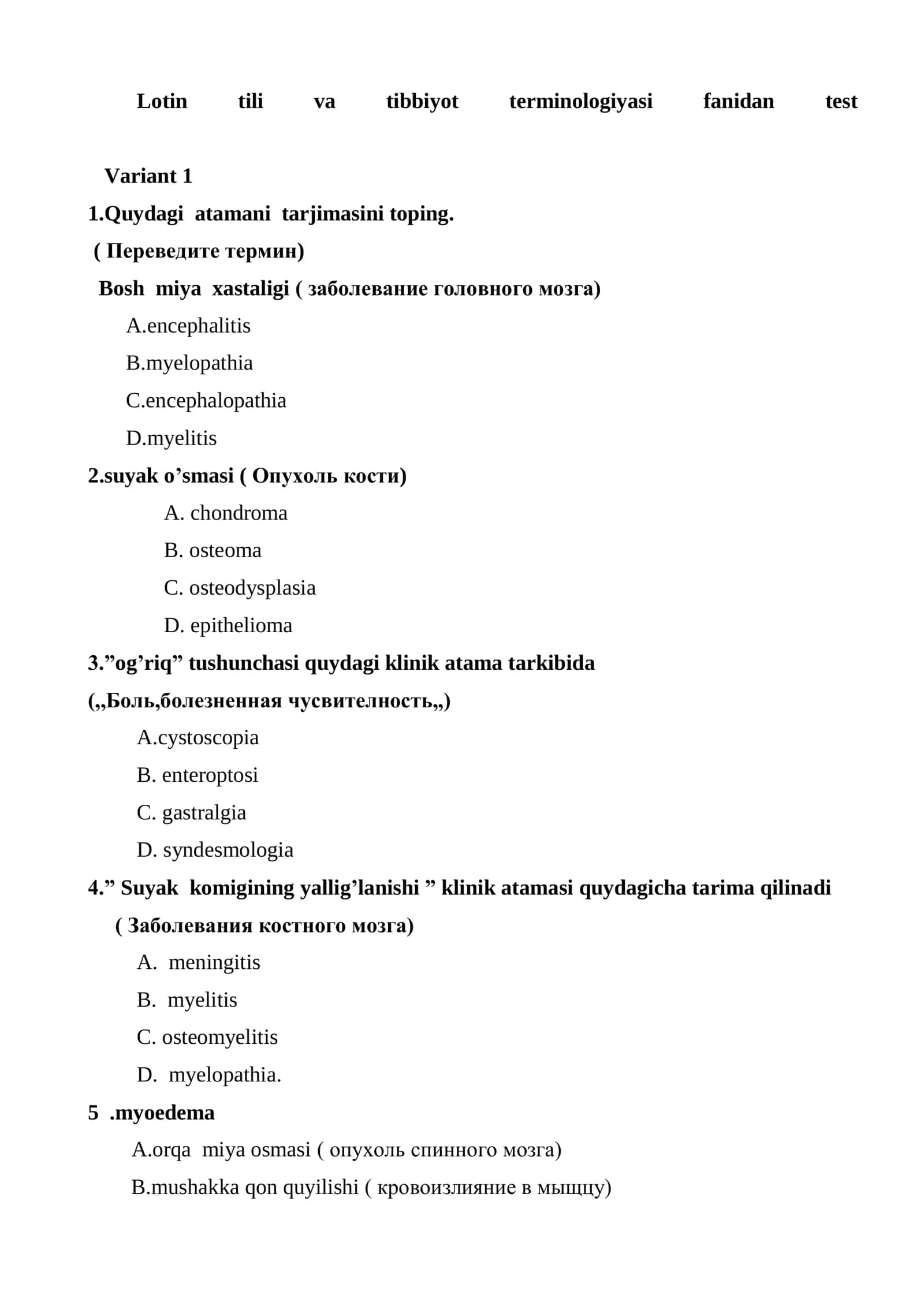 lotin tili tibbiy terminalogiya test 1