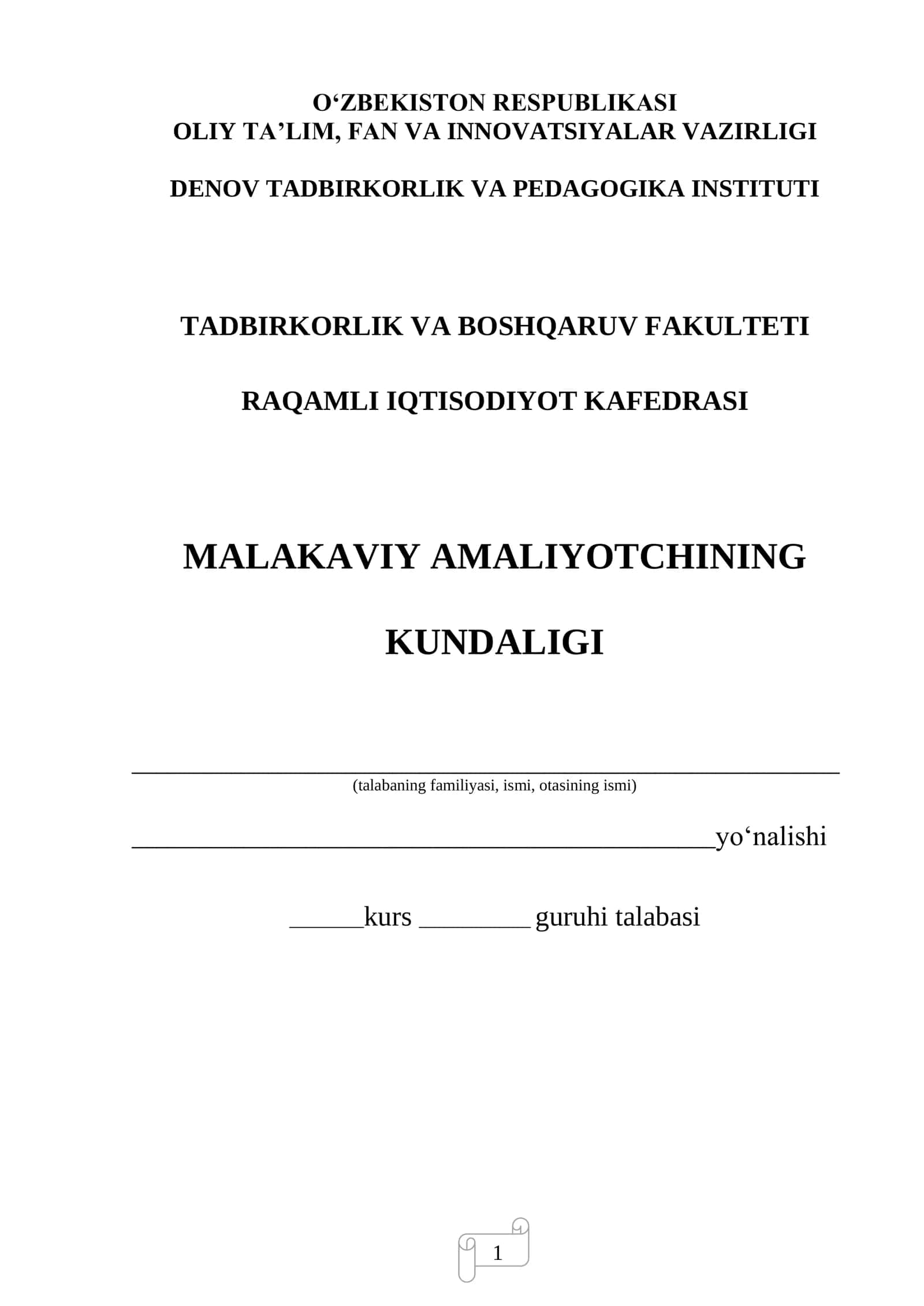 MALAKAVIY AMALIYOTCHINING KUNDALIGI 1