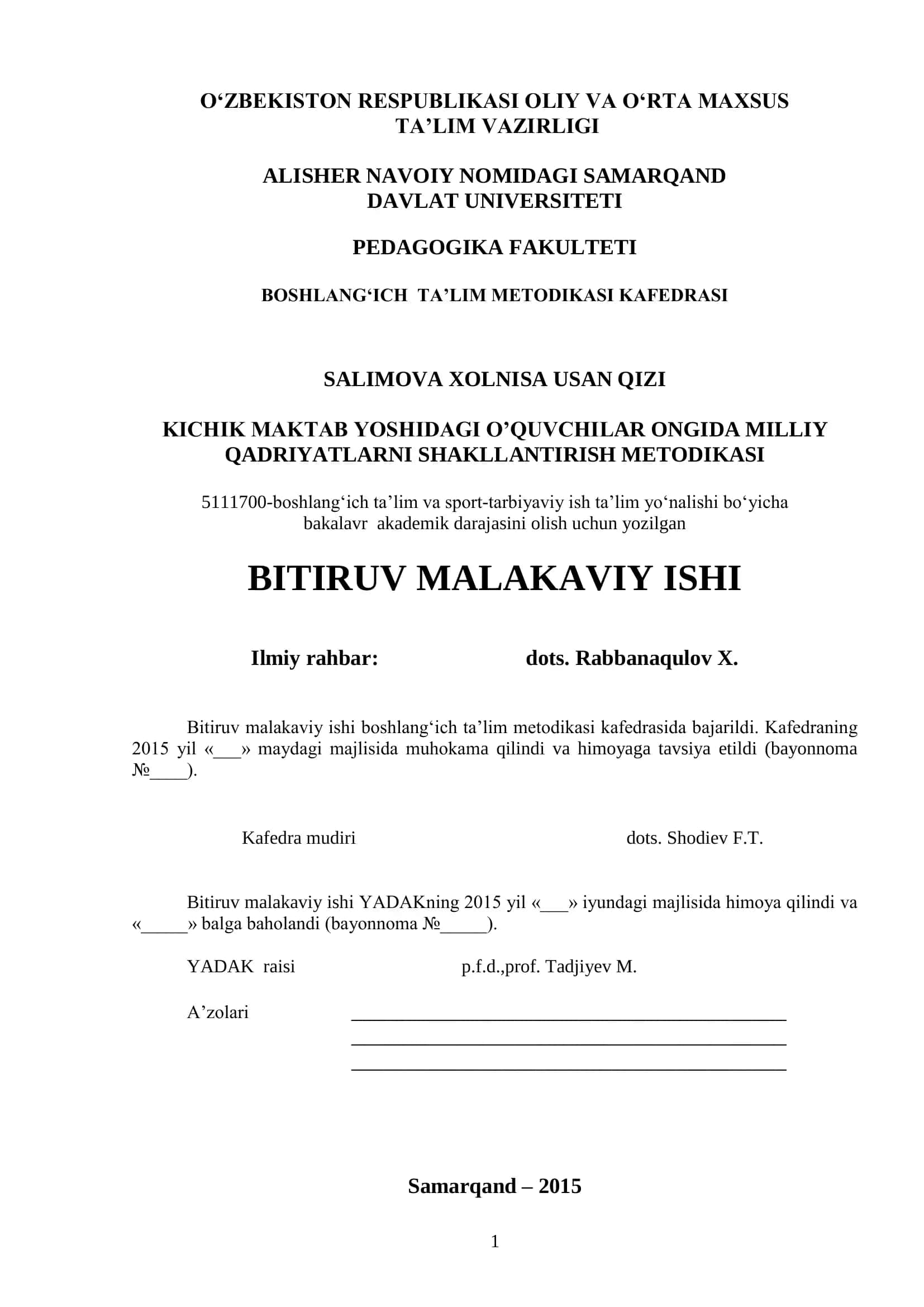 BOSHLANG‘ICH TA’LIM METODIKASI KAFEDRASI 1